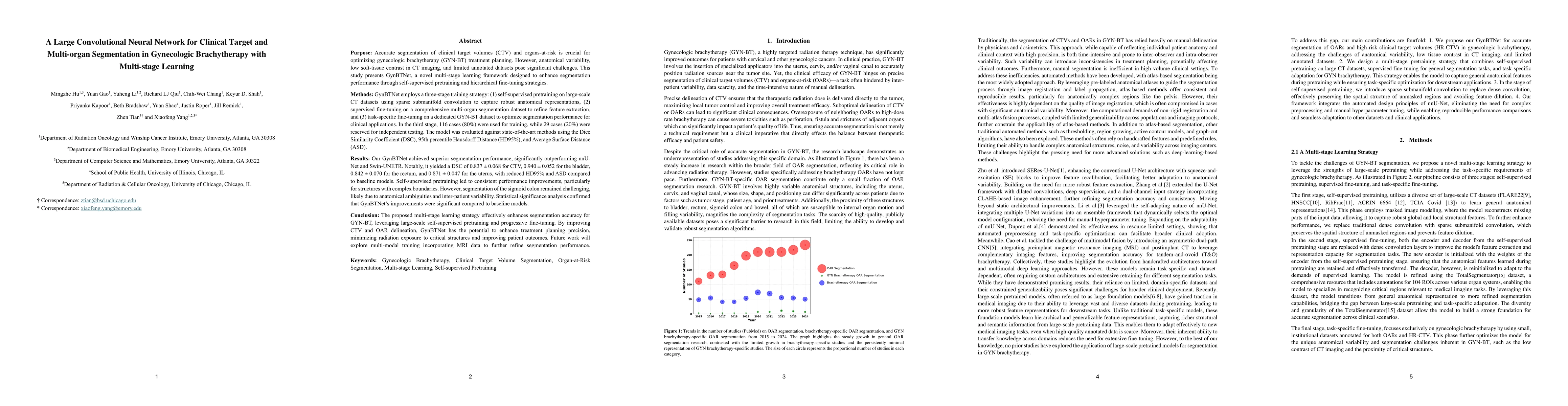 Thumbnail for A Large Convolutional Neural Network for Clinical Target and Multi-organ
  Segmentation in Gynecologic Brachytherapy with Multi-stage Learning