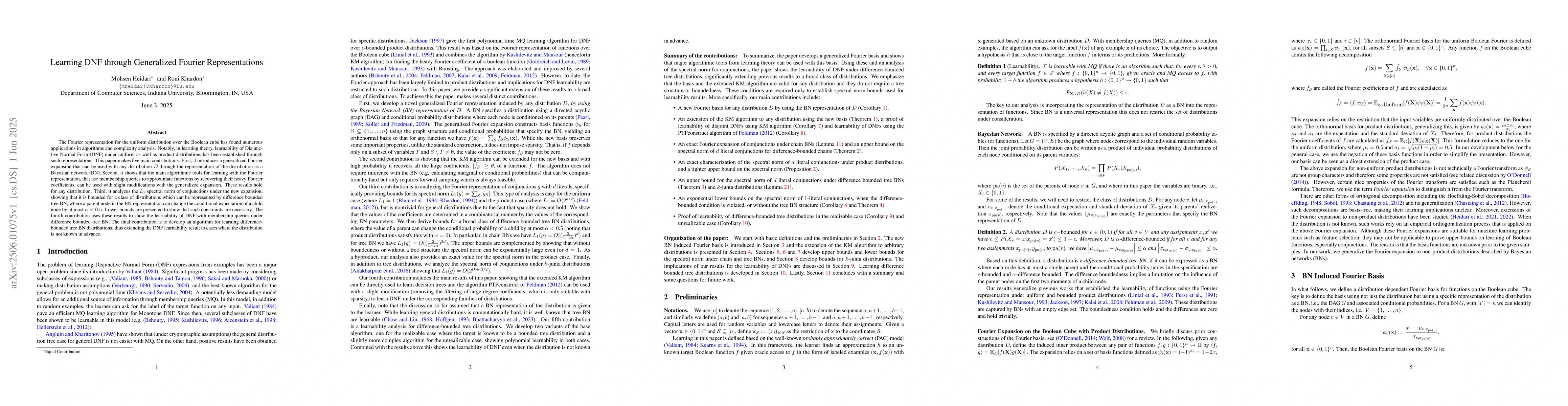 Thumbnail for Learning DNF through Generalized Fourier Representations