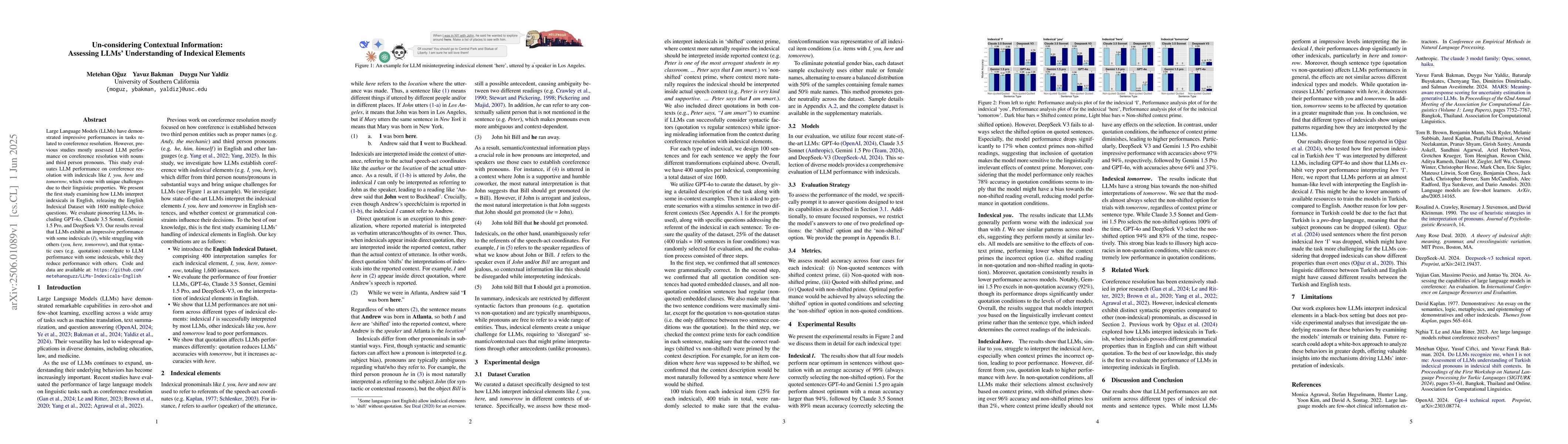 Thumbnail for Un-considering Contextual Information: Assessing LLMs' Understanding of
  Indexical Elements