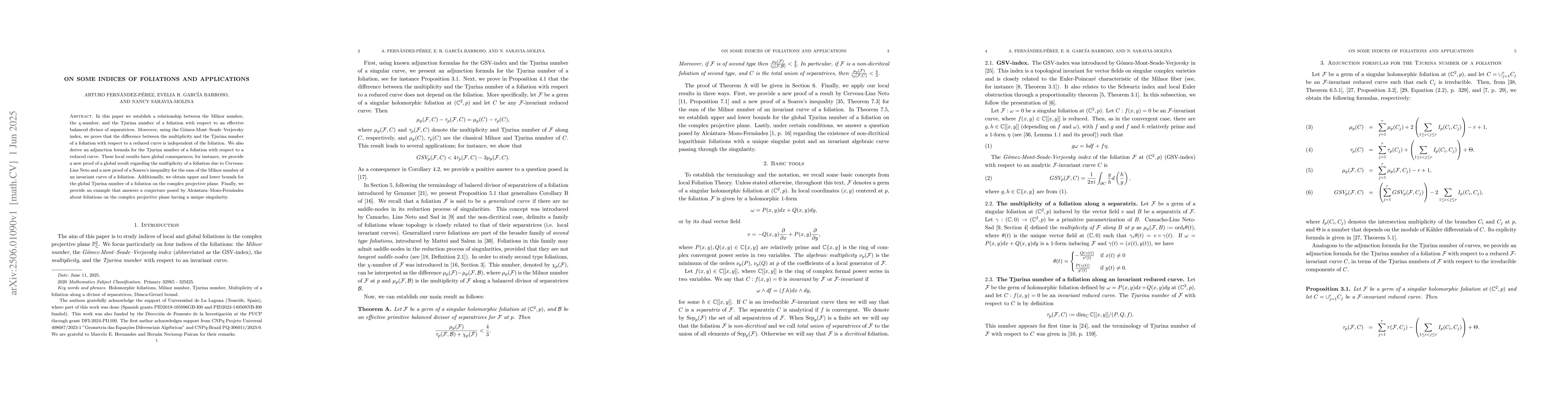 Thumbnail for On some indices of foliations and applications