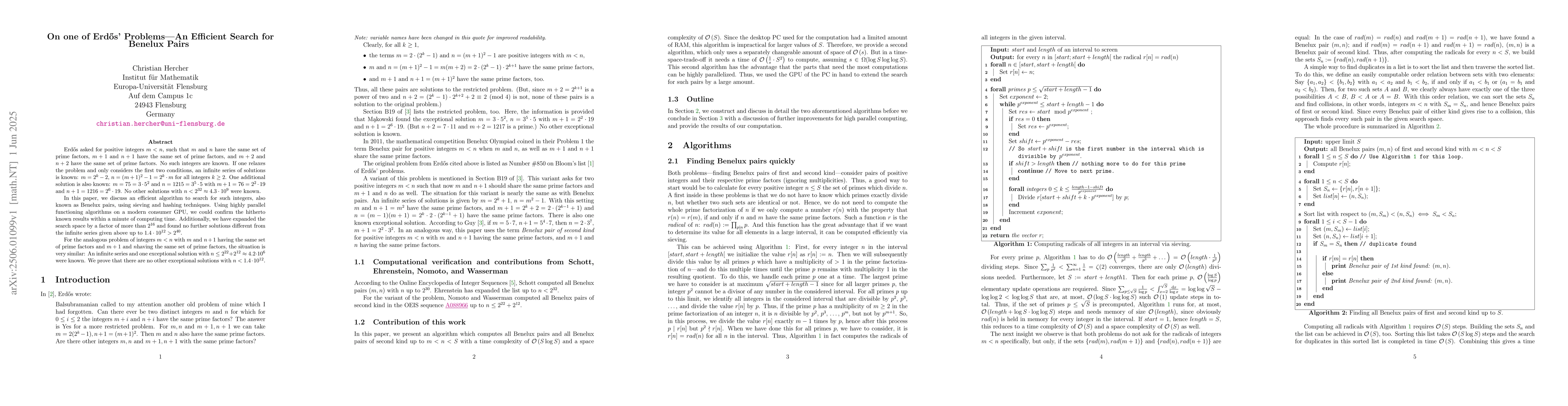 Thumbnail for On one of Erdős' Problems -- An Efficient Search for Benelux Pairs