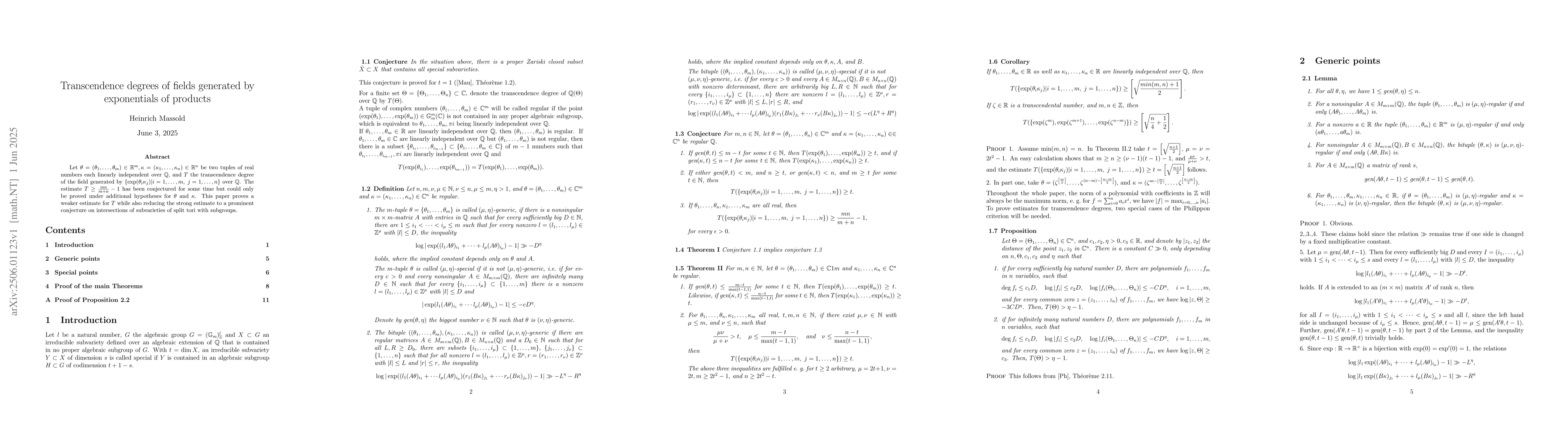 Thumbnail for Transcendence degrees of fields generated by exponentials of products