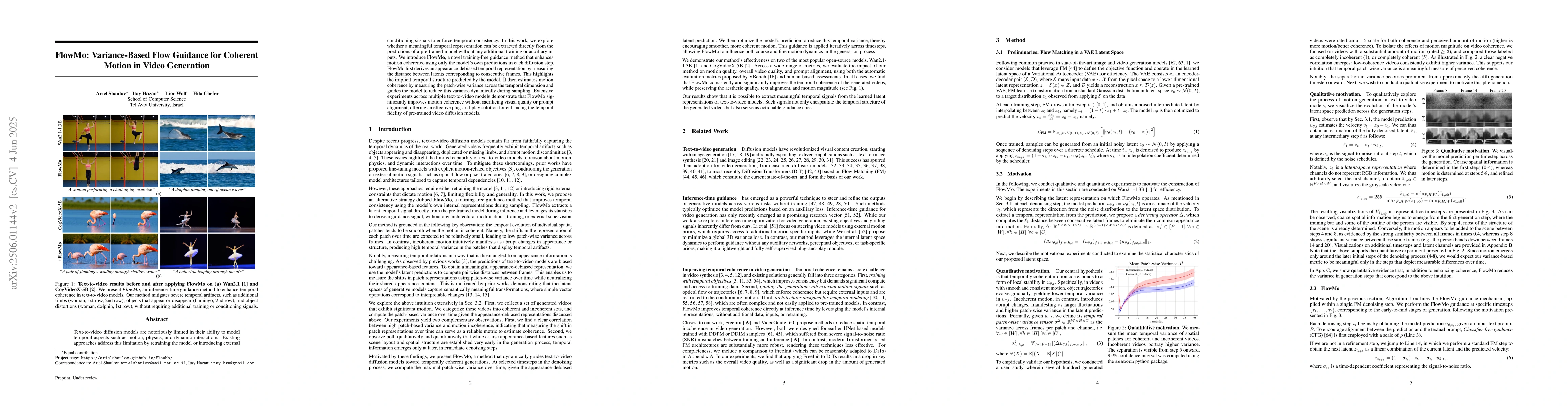 Thumbnail for FlowMo: Variance-Based Flow Guidance for Coherent Motion in Video
  Generation