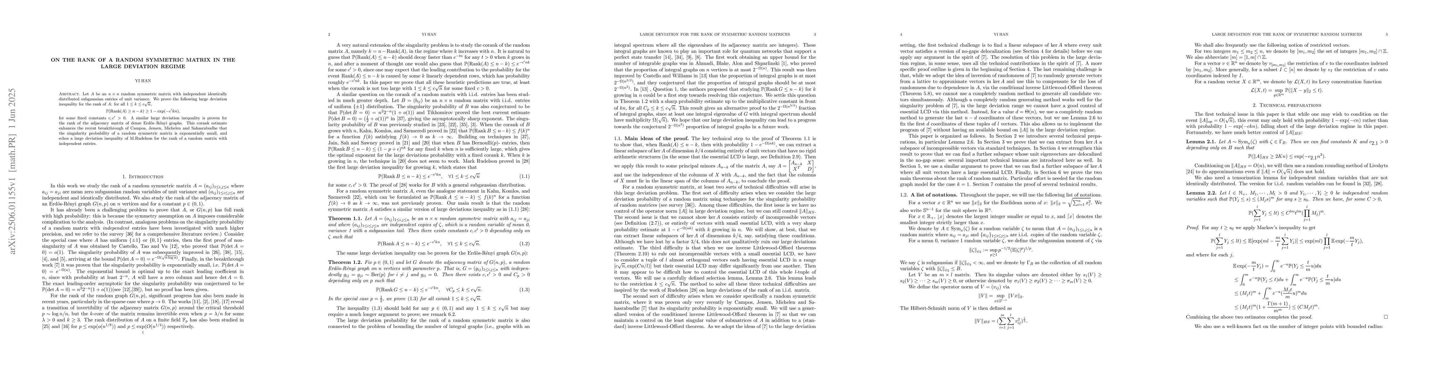 Thumbnail for On the rank of a random symmetric matrix in the large deviation regime