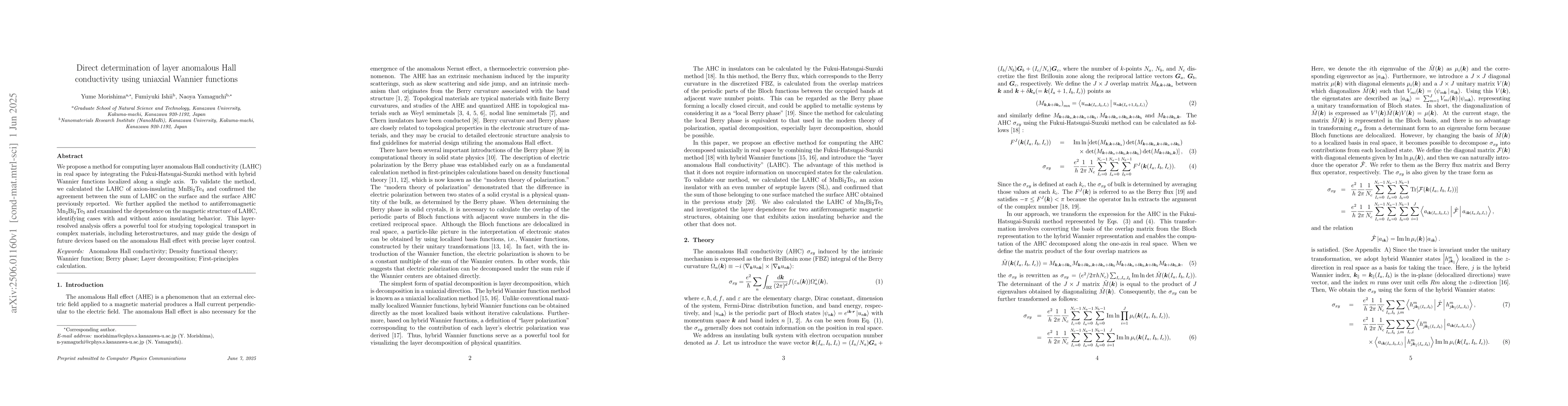 Thumbnail for Direct determination of layer anomalous Hall conductivity using uniaxial
  Wannier functions