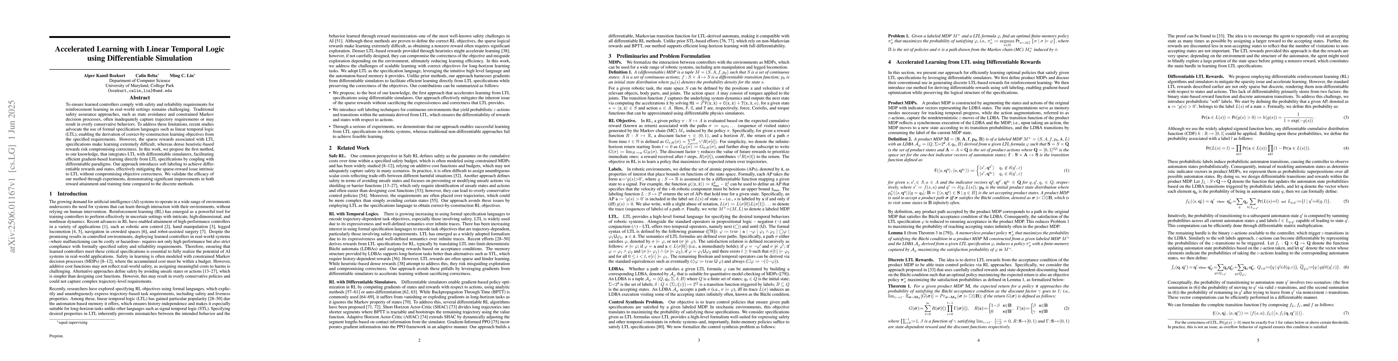 Thumbnail for Accelerated Learning with Linear Temporal Logic using Differentiable
  Simulation