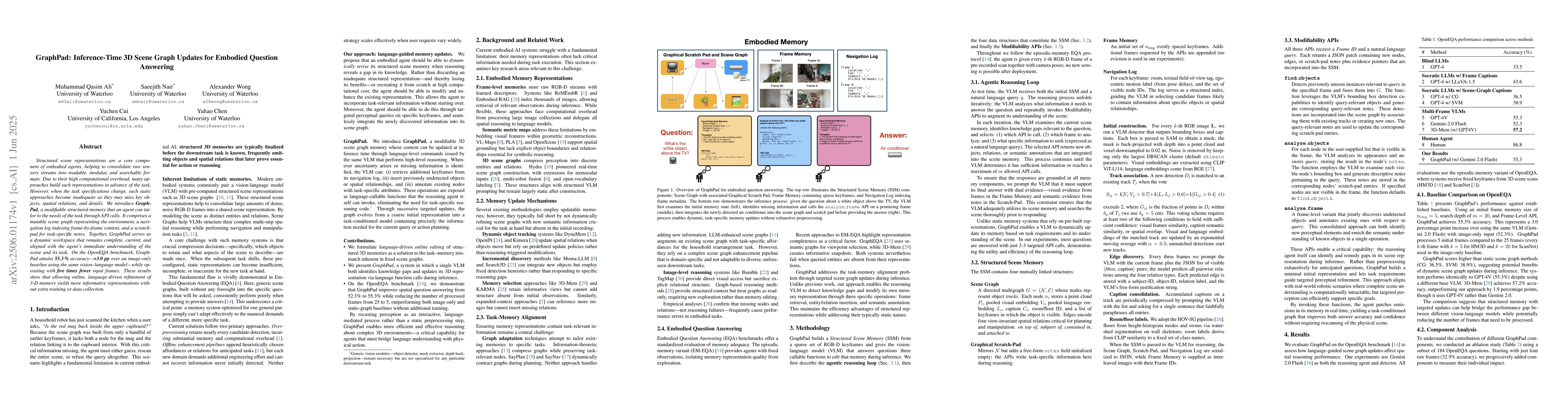Thumbnail for GraphPad: Inference-Time 3D Scene Graph Updates for Embodied Question
  Answering