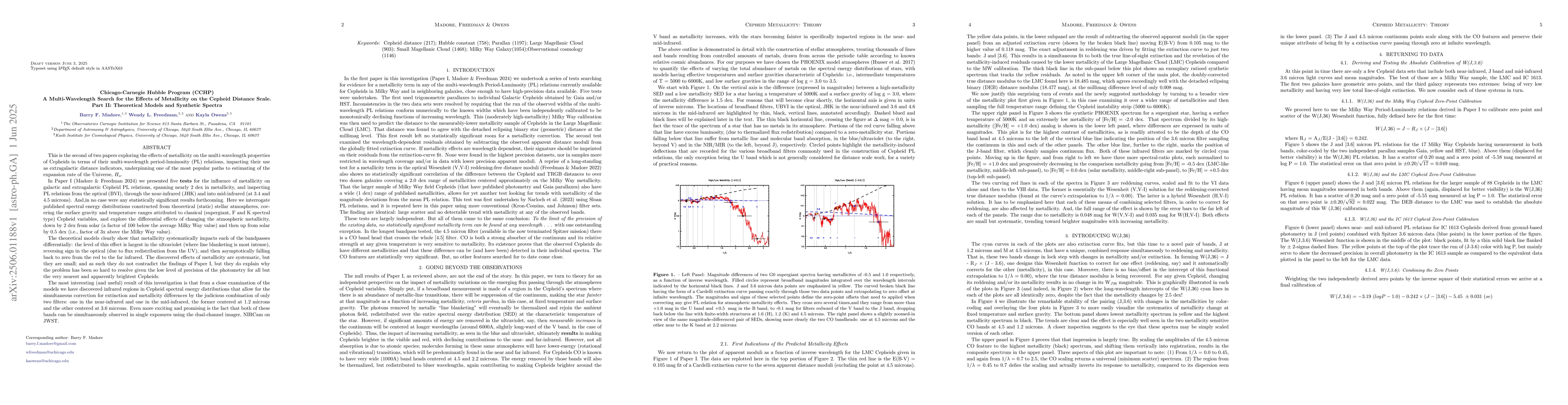 Thumbnail for Chicago-Carnegie Hubble Program (CCHP) A Multi-Wavelength Search for the
  Effects of Metallicity on the Cepheid Distance Scale. Part II: Theoretical
  Models and Synthetic Spectra