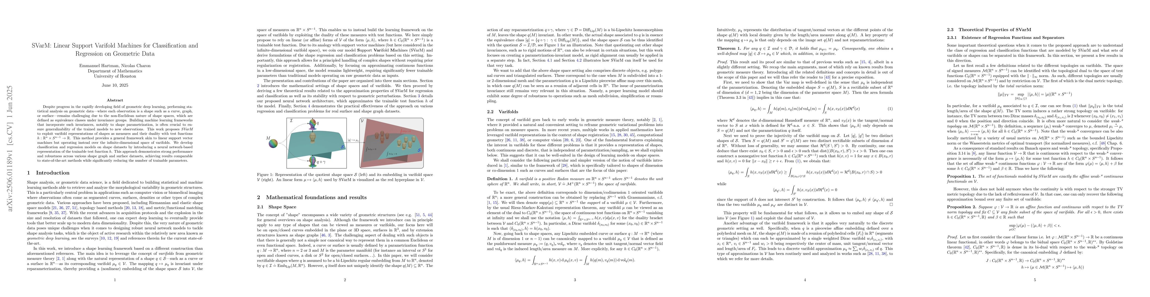 Thumbnail for SVarM: Linear Support Varifold Machines for Classification and
  Regression on Geometric Data