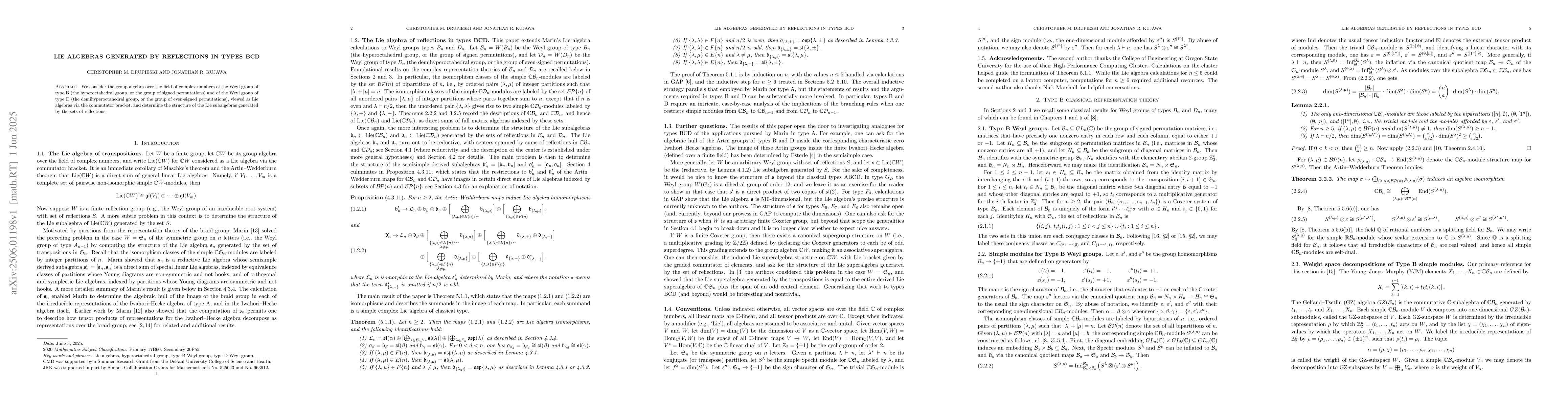 Thumbnail for Lie algebras generated by reflections in types BCD