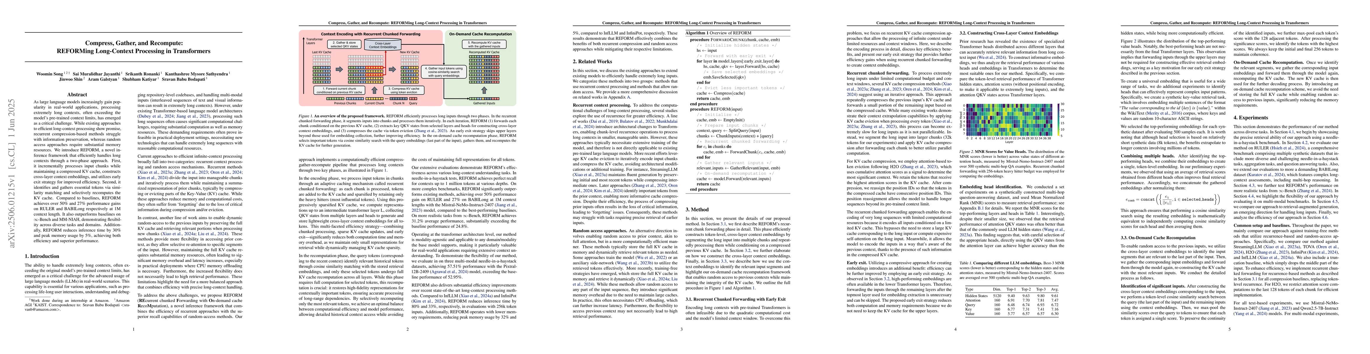 Thumbnail for Compress, Gather, and Recompute: REFORMing Long-Context Processing in
  Transformers