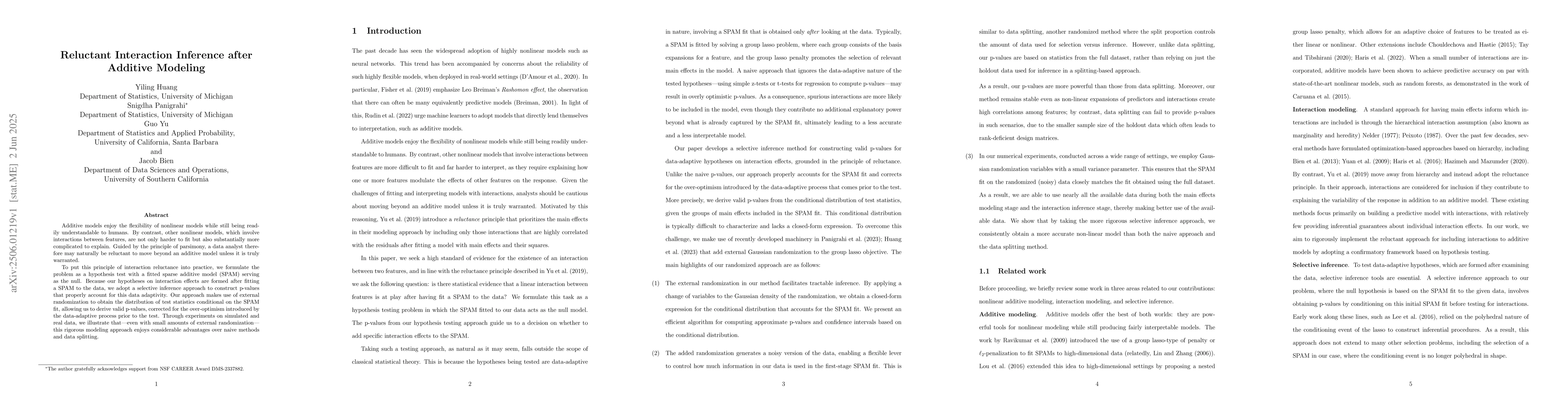 Thumbnail for Reluctant Interaction Inference after Additive Modeling