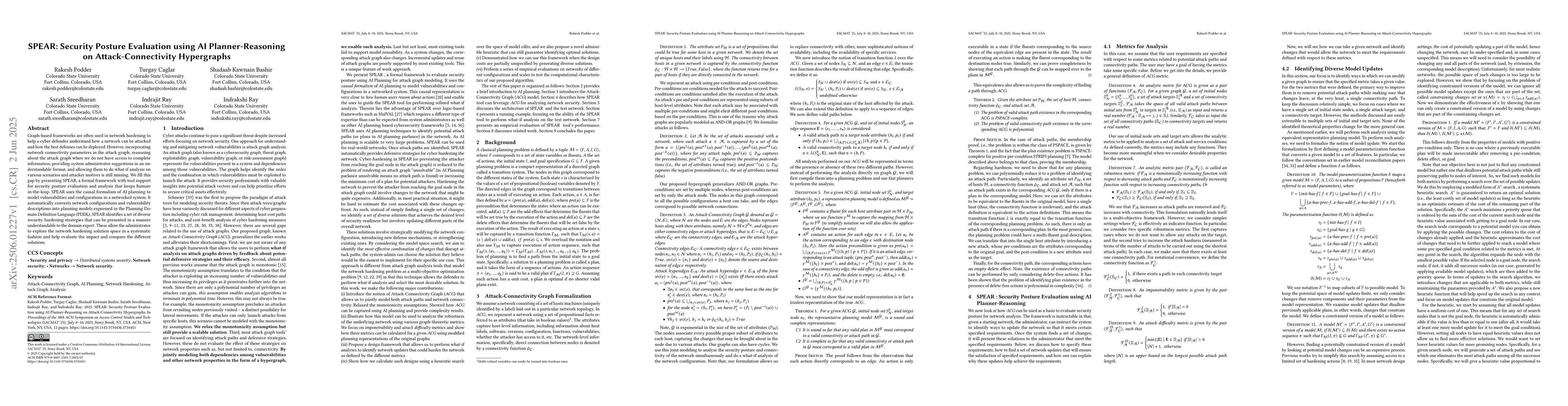 Thumbnail for SPEAR: Security Posture Evaluation using AI Planner-Reasoning on
  Attack-Connectivity Hypergraphs
