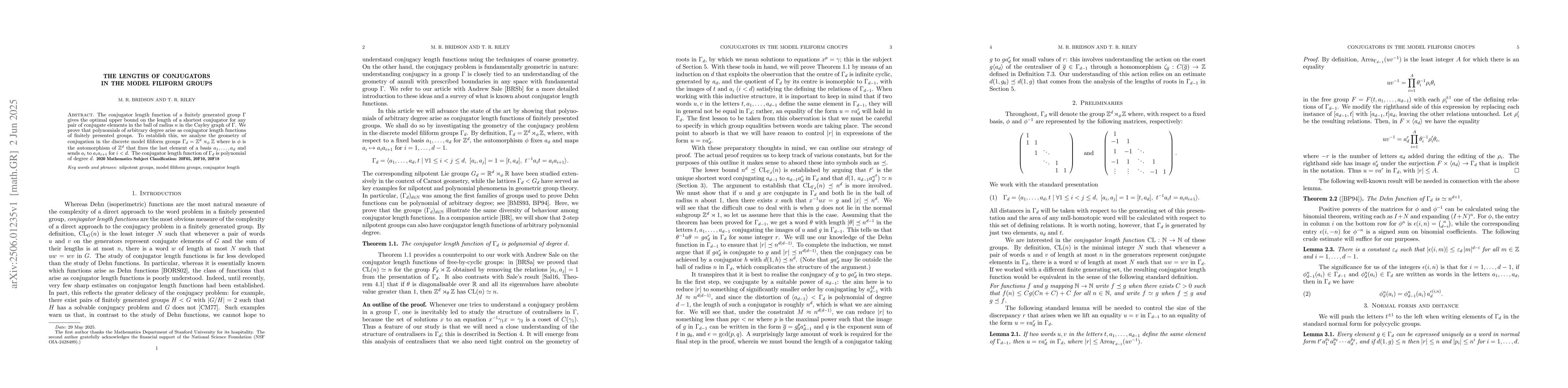 Thumbnail for The lengths of conjugators in the model filiform groups