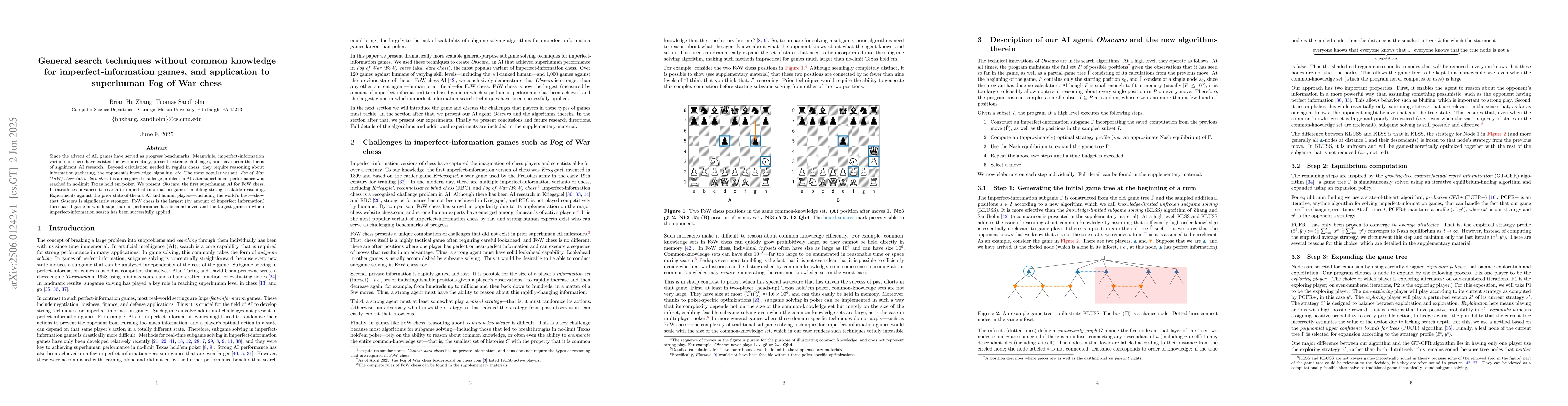 Thumbnail for General search techniques without common knowledge for
  imperfect-information games, and application to superhuman Fog of War chess