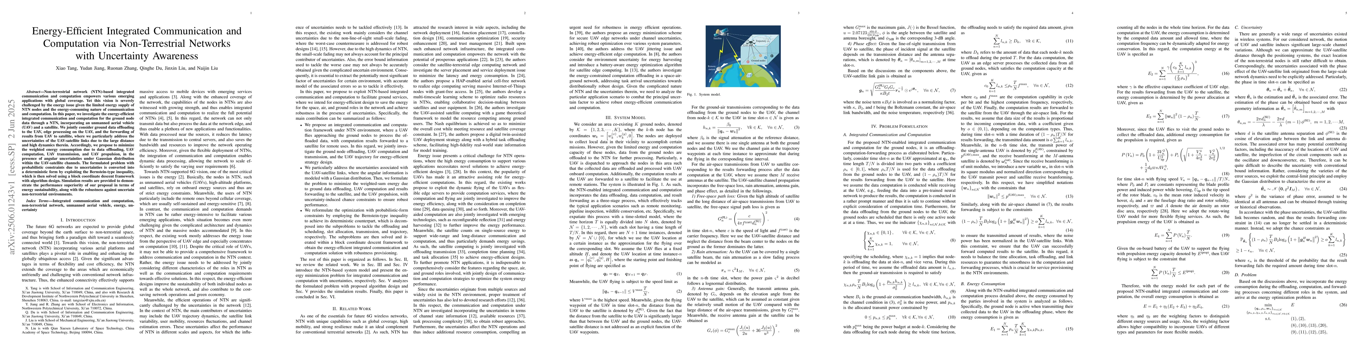 Thumbnail for Energy-Efficient Integrated Communication and Computation via
  Non-Terrestrial Networks with Uncertainty Awareness