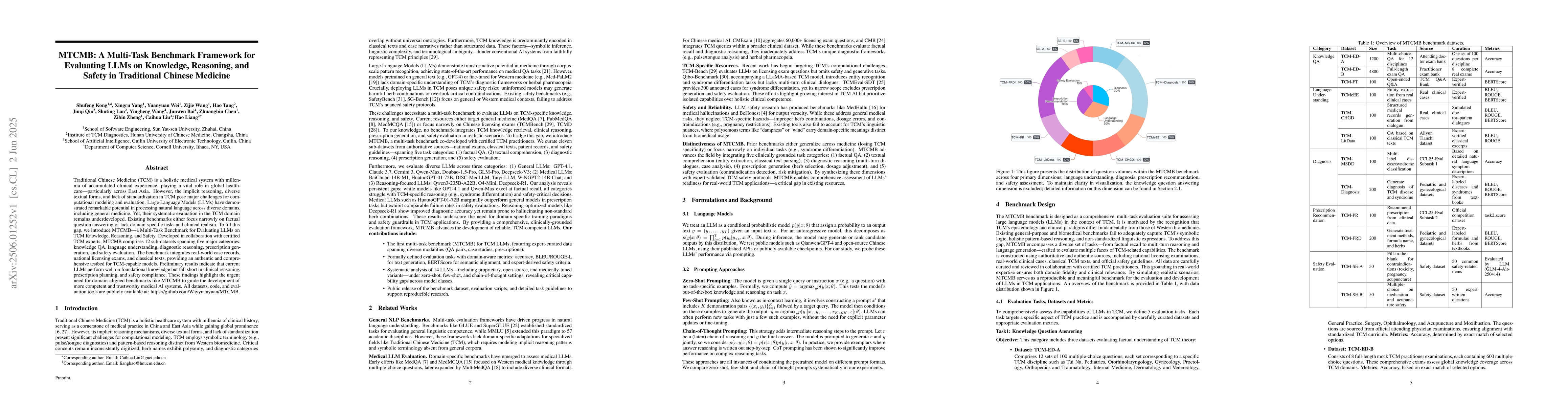 Thumbnail for MTCMB: A Multi-Task Benchmark Framework for Evaluating LLMs on
  Knowledge, Reasoning, and Safety in Traditional Chinese Medicine
