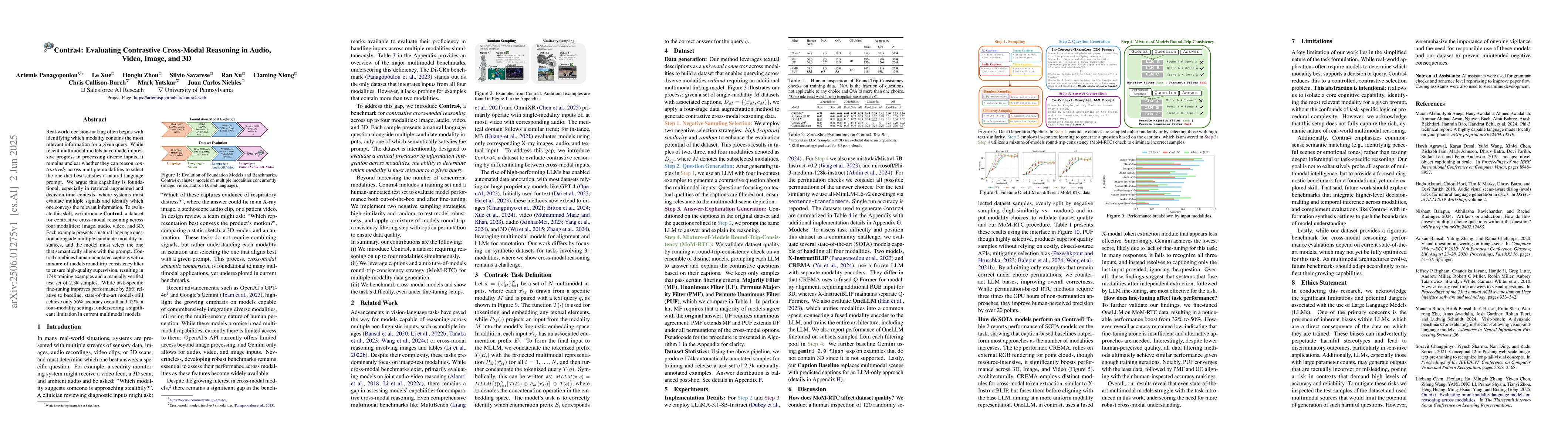 Thumbnail for Contra4: Evaluating Contrastive Cross-Modal Reasoning in Audio, Video,
  Image, and 3D