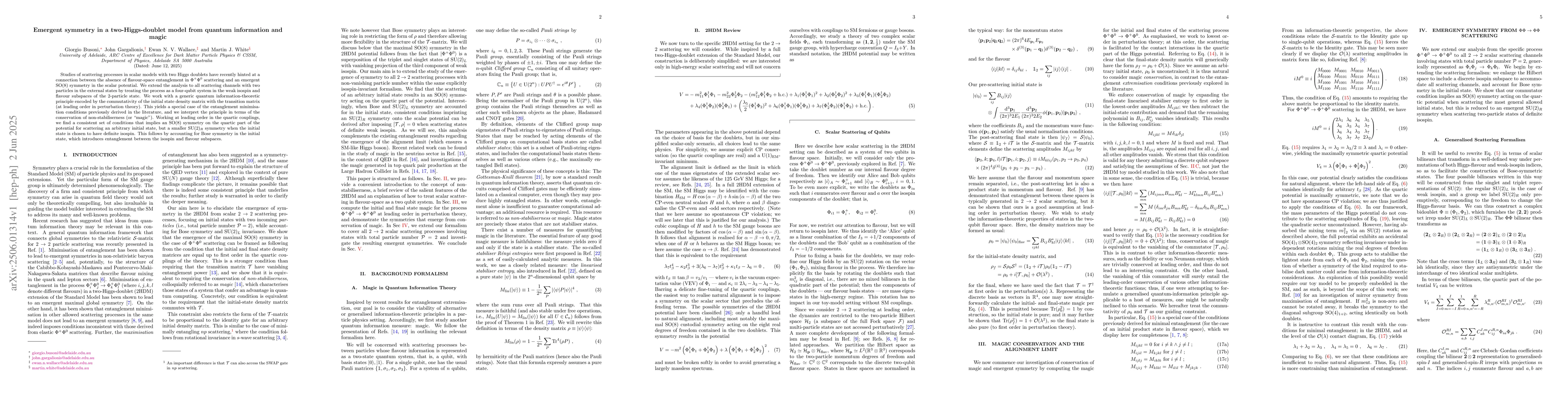 Thumbnail for Emergent symmetry in a two-Higgs-doublet model from quantum information
  and magic