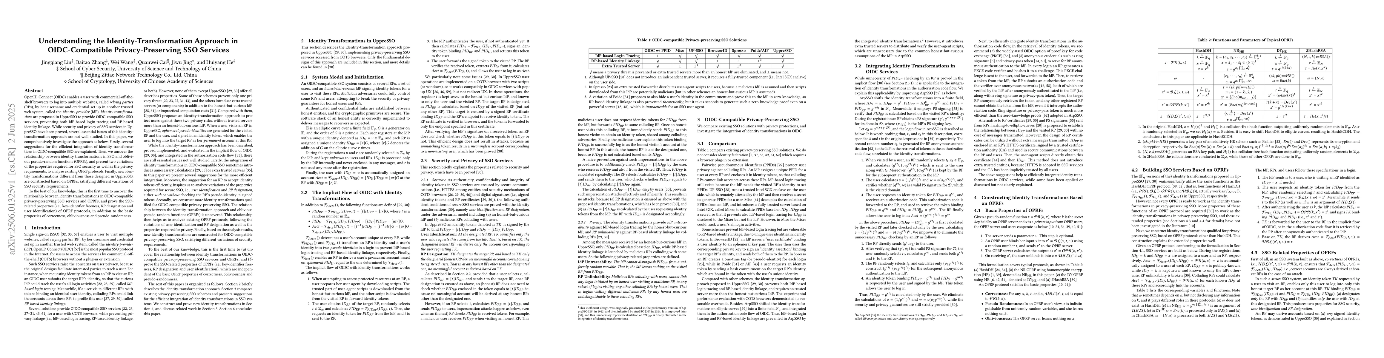 Thumbnail for Understanding the Identity-Transformation Approach in OIDC-Compatible
  Privacy-Preserving SSO Services