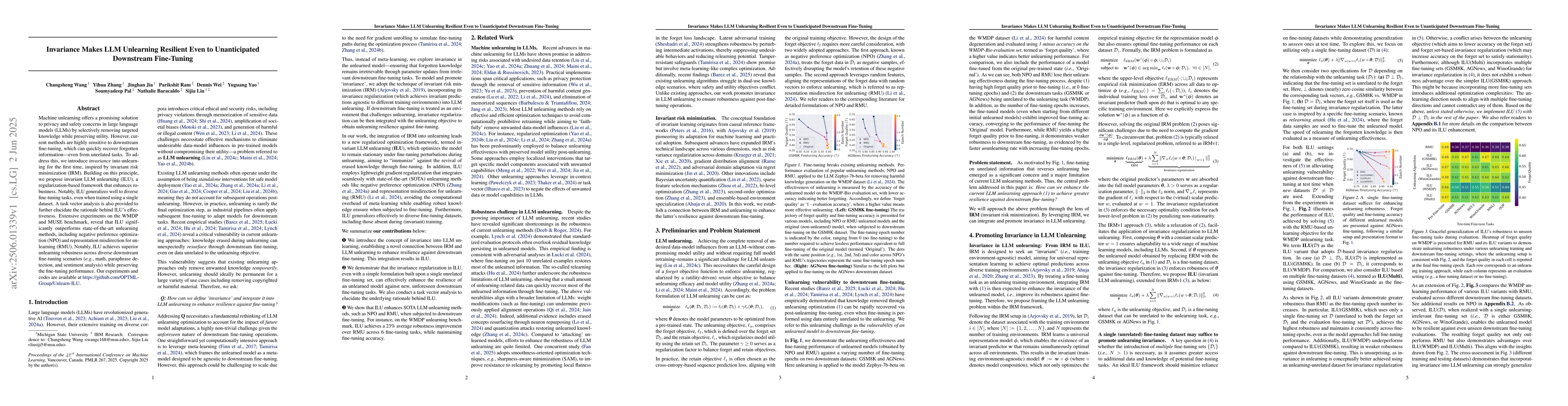 Thumbnail for Invariance Makes LLM Unlearning Resilient Even to Unanticipated
  Downstream Fine-Tuning
