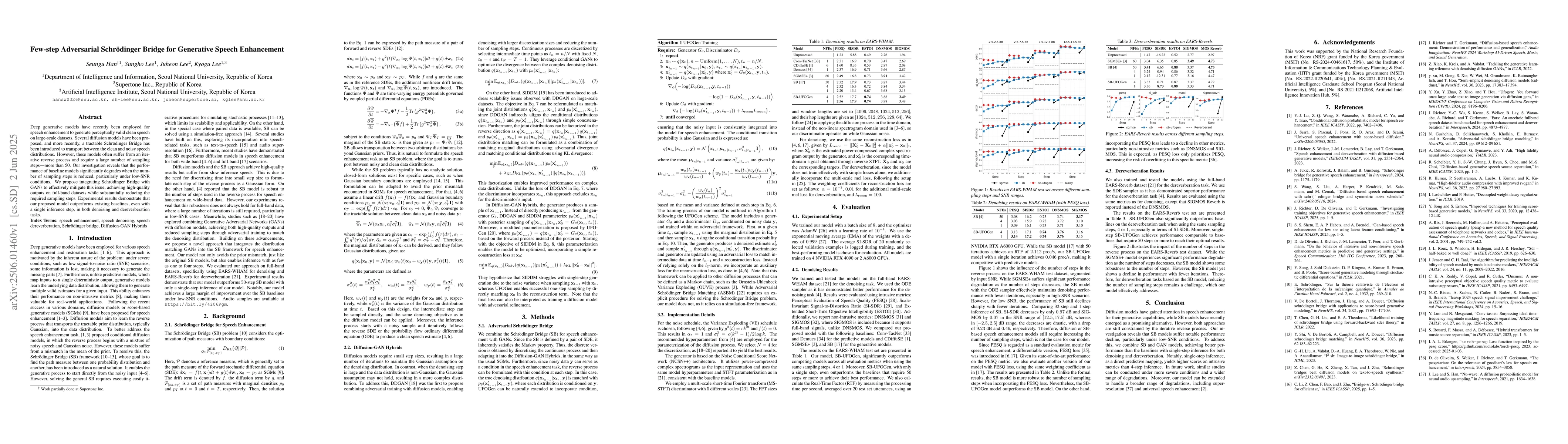 Thumbnail for Few-step Adversarial Schrödinger Bridge for Generative Speech
  Enhancement