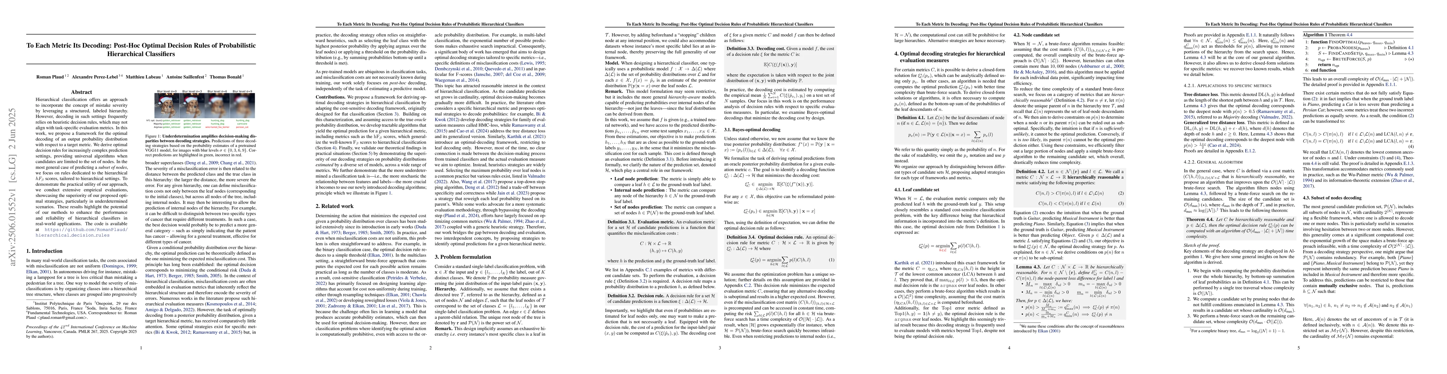 Thumbnail for To Each Metric Its Decoding: Post-Hoc Optimal Decision Rules of
  Probabilistic Hierarchical Classifiers