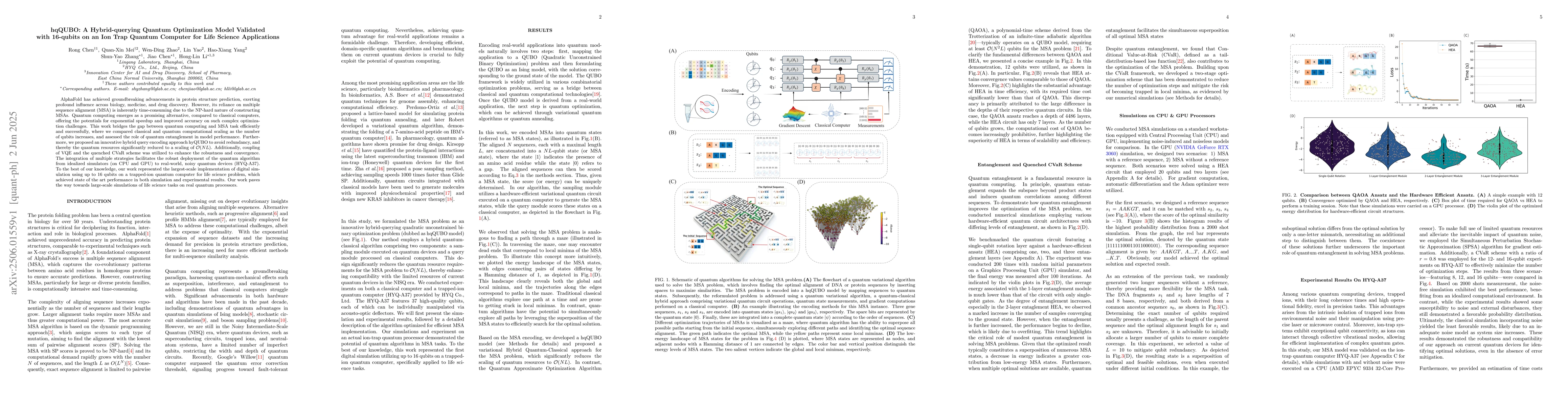 Thumbnail for hqQUBO: A Hybrid-querying Quantum Optimization Model Validated with
  16-qubits on an Ion Trap Quantum Computer for Life Science Applications