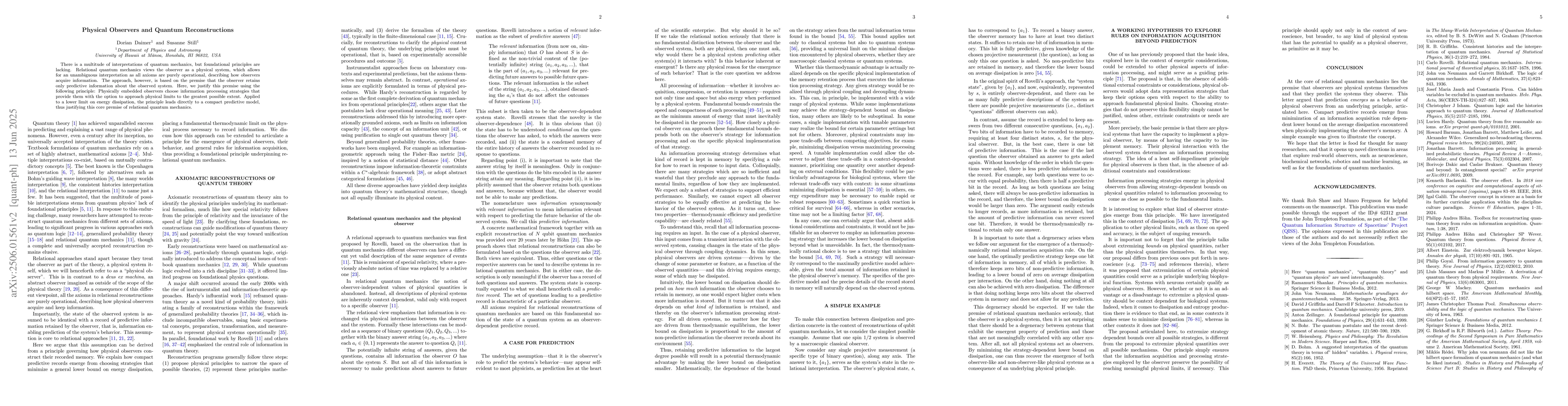 Thumbnail for Physical Observers and Quantum Reconstructions