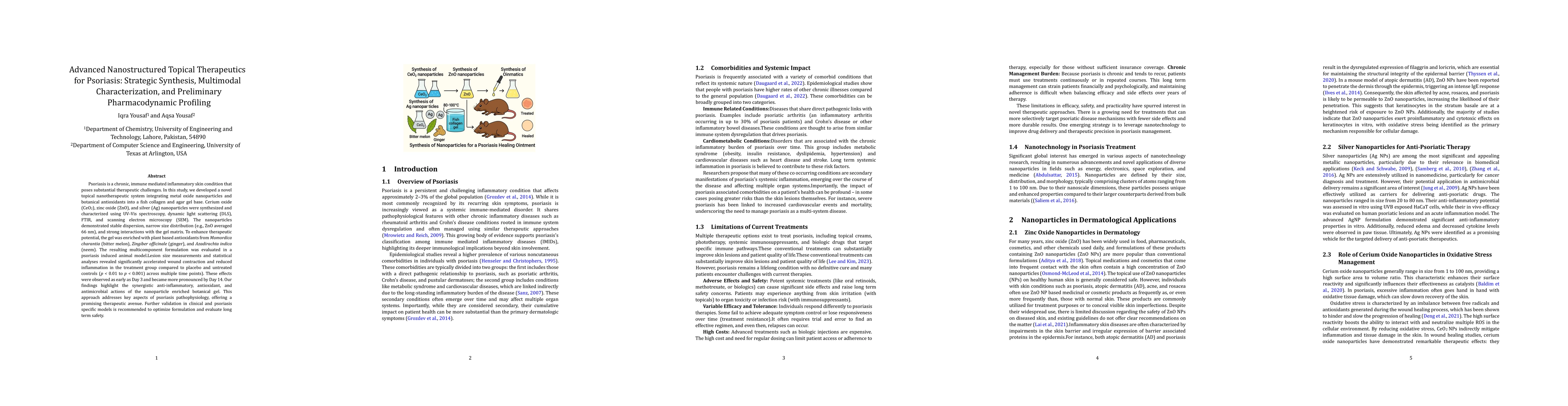 Thumbnail for Advanced Nanostructured Topical Therapeutics for Psoriasis: Strategic
  Synthesis, Multimodal Characterization, and Preliminary Pharmacodynamic
  Profiling