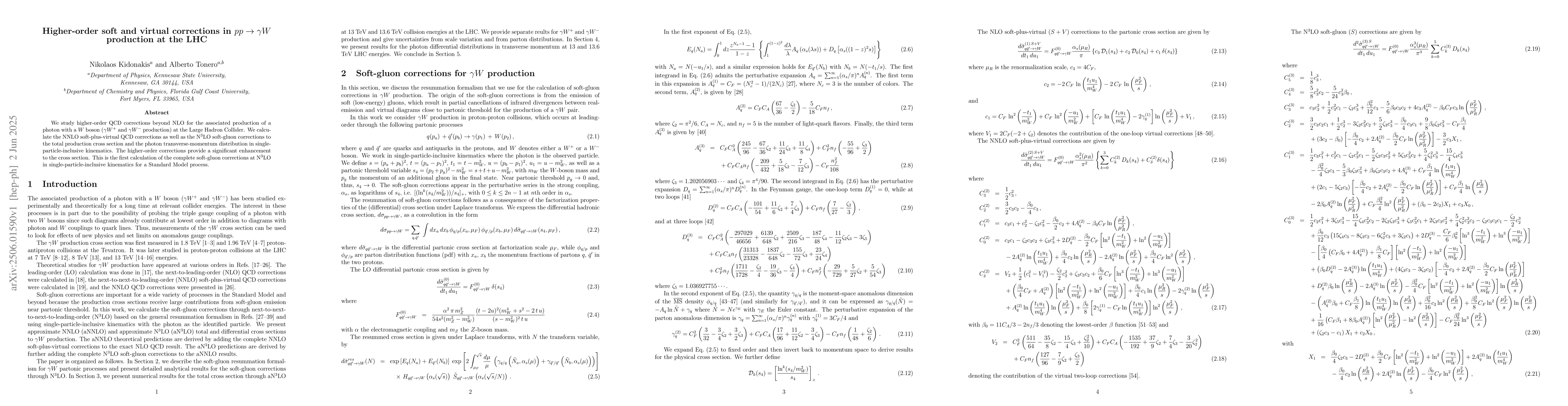 Thumbnail for Higher-order soft and virtual corrections in $p p \to γW$
  production at the LHC