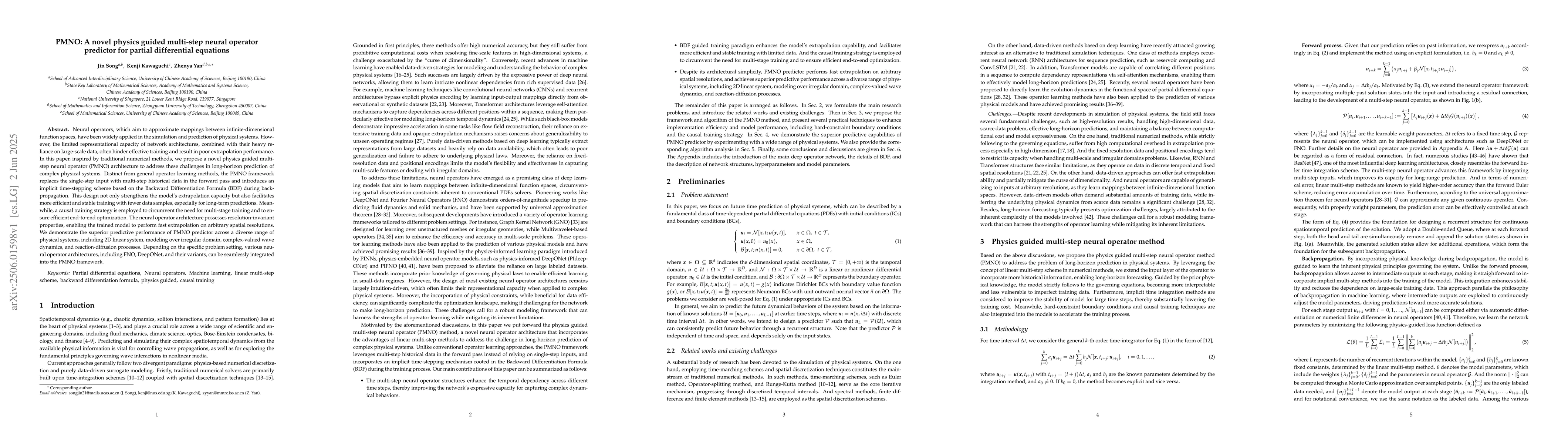Thumbnail for PMNO: A novel physics guided multi-step neural operator predictor for
  partial differential equations