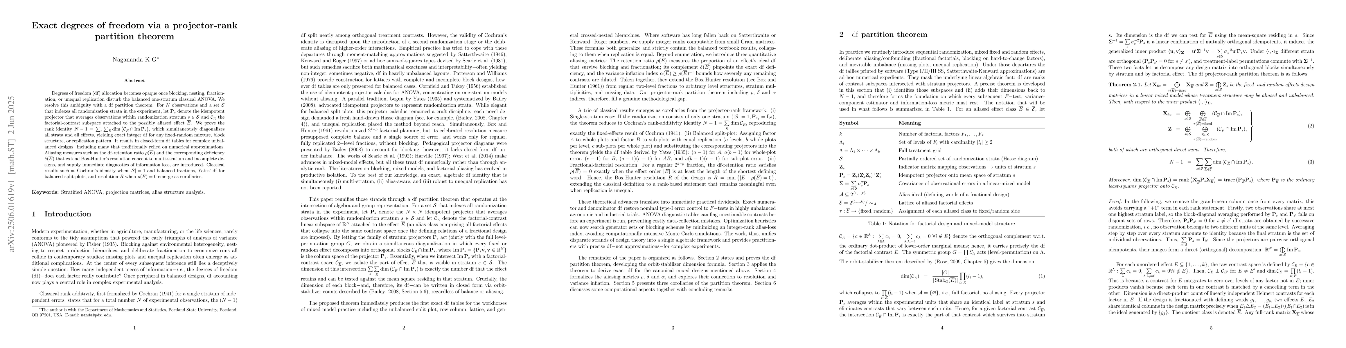 Thumbnail for Exact degrees of freedom via a projector-rank partition theorem