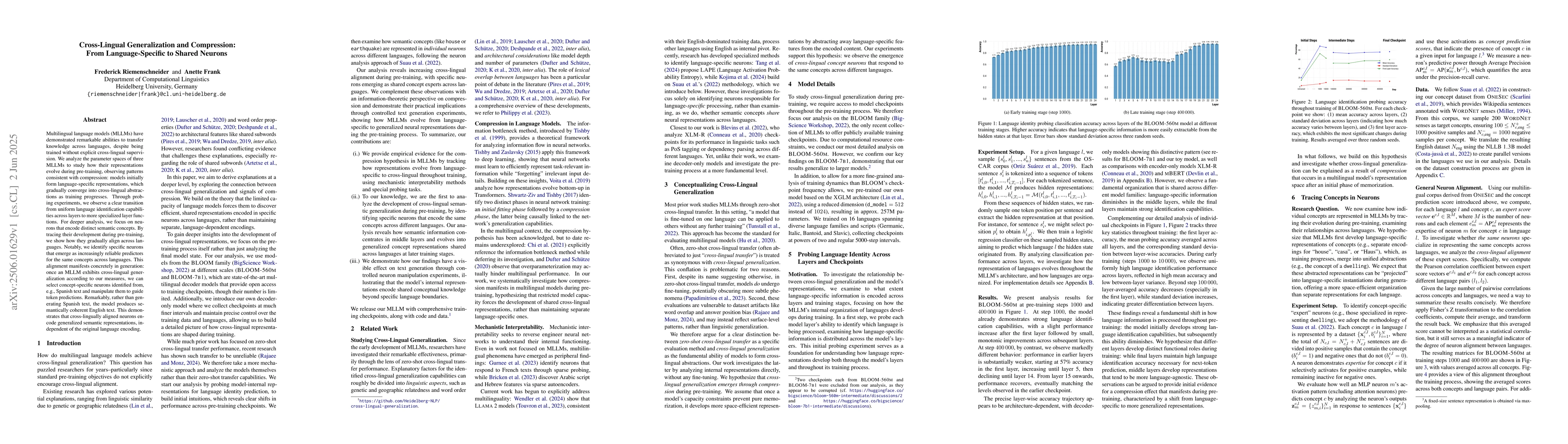 Thumbnail for Cross-Lingual Generalization and Compression: From Language-Specific to
  Shared Neurons