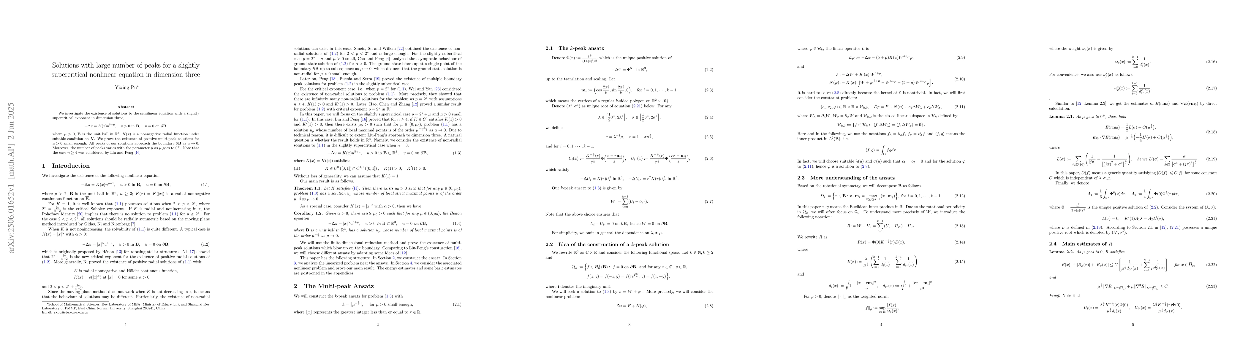 Thumbnail for Solutions with large number of peaks for a slightly supercritical
  nonlinear equation in dimension three