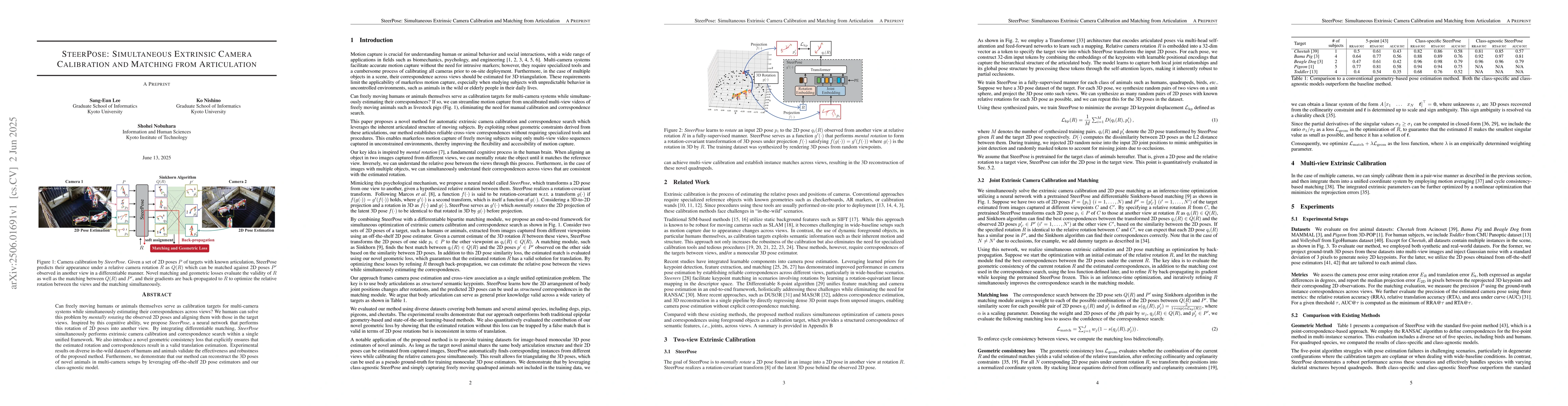 Thumbnail for SteerPose: Simultaneous Extrinsic Camera Calibration and Matching from
  Articulation