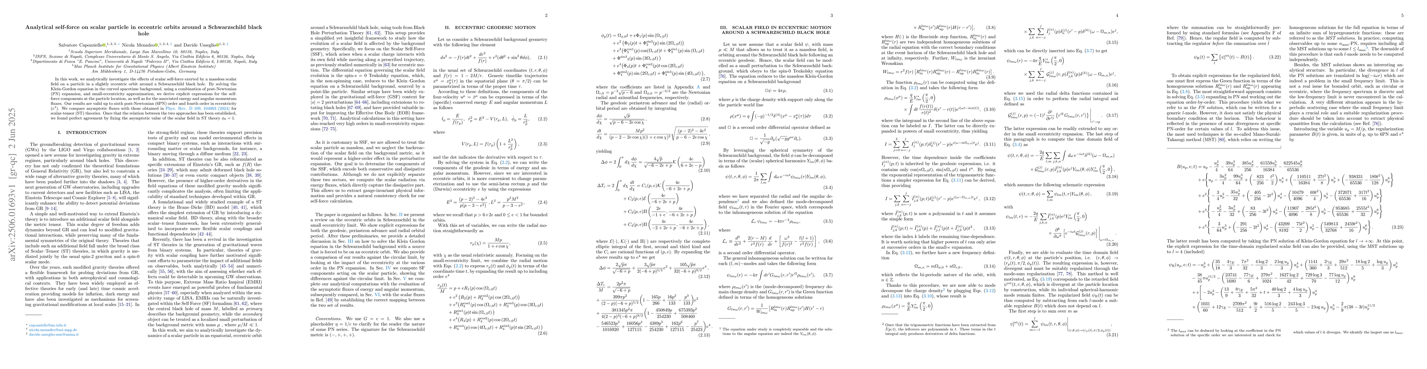 Thumbnail for Analytical self-force on scalar particle in eccentric orbits around a
  Schwarzschild black hole