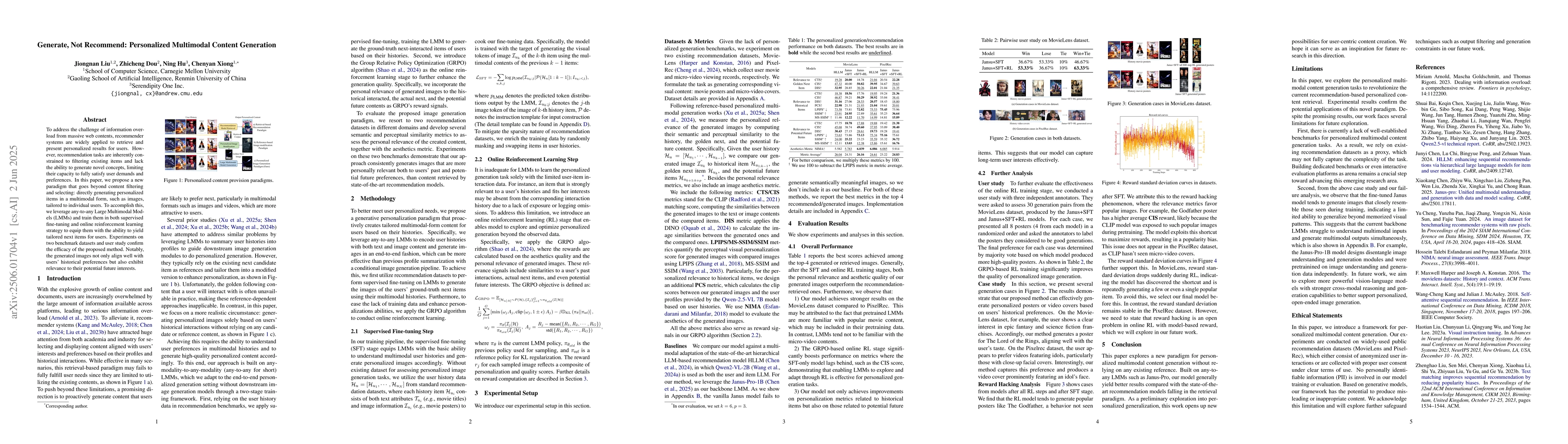 Thumbnail for Generate, Not Recommend: Personalized Multimodal Content Generation