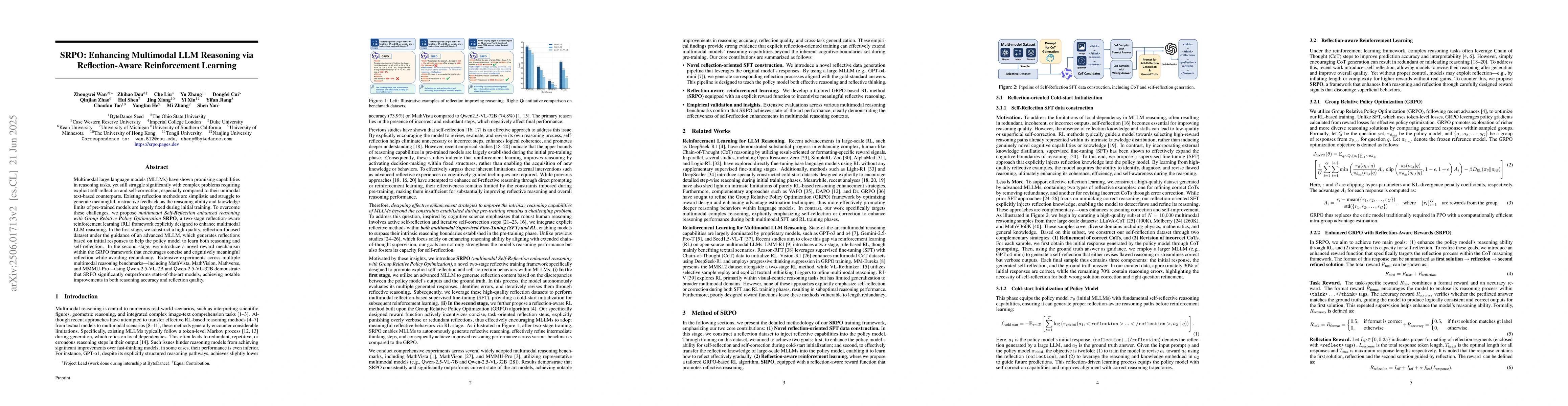 Thumbnail for SRPO: Enhancing Multimodal LLM Reasoning via Reflection-Aware
  Reinforcement Learning