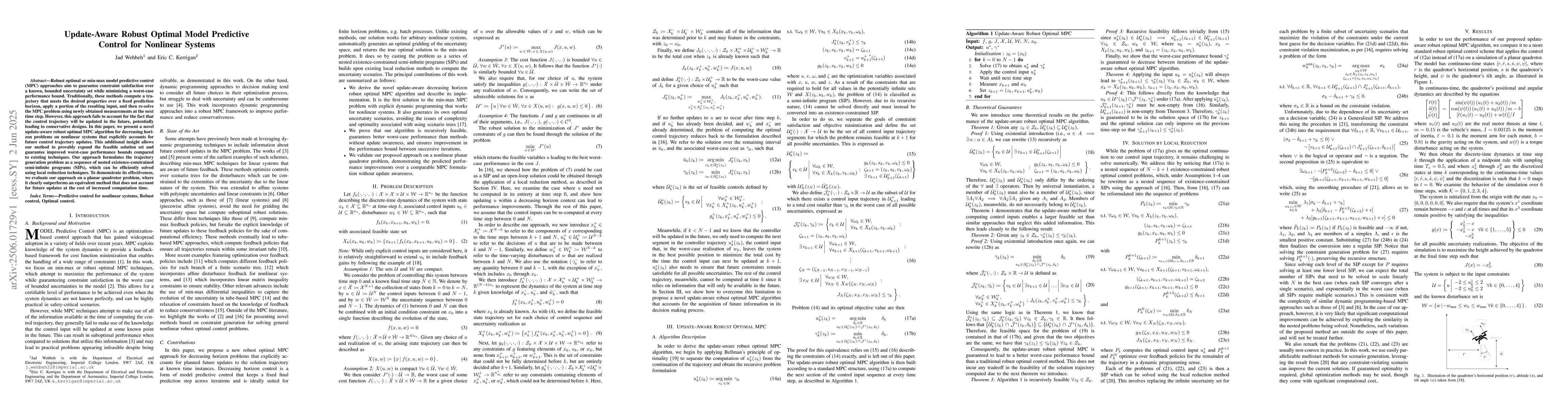 Thumbnail for Update-Aware Robust Optimal Model Predictive Control for Nonlinear
  Systems