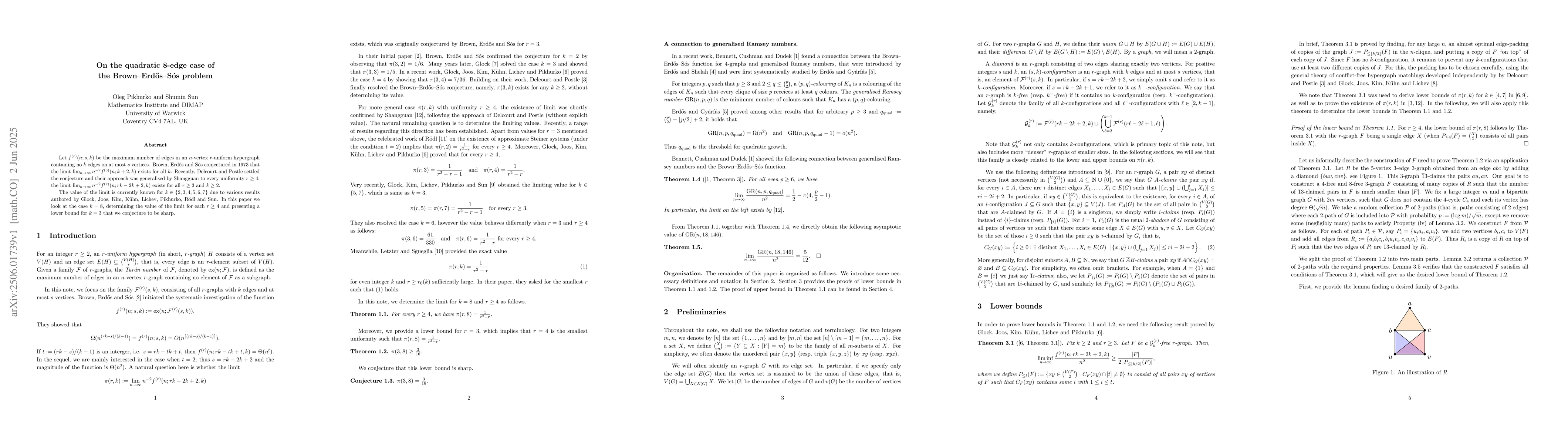 Thumbnail for On the quadratic 8-edge case of the Brown-Erdős-Sós problem