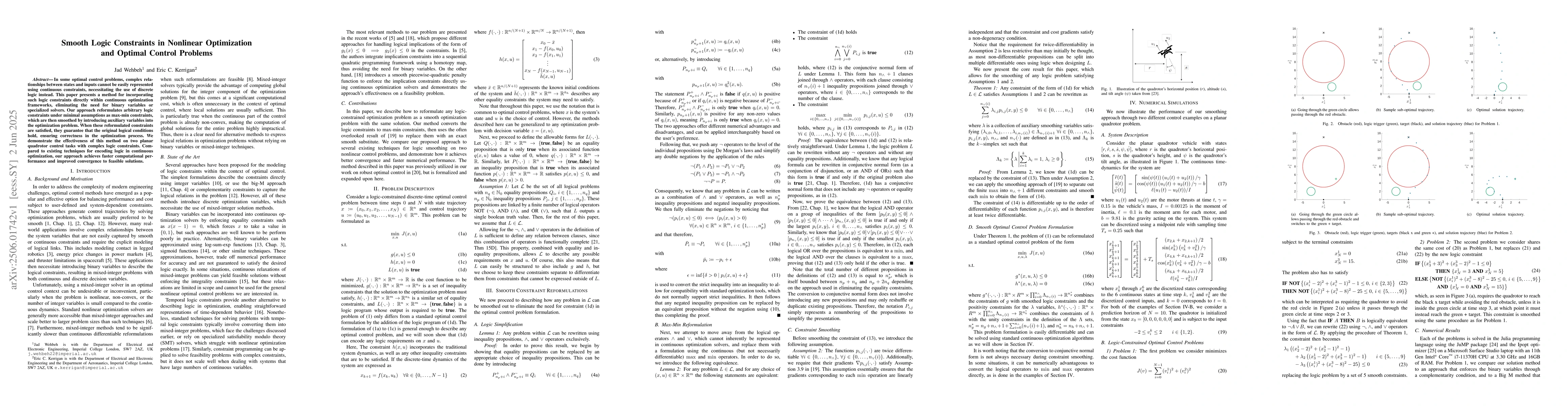 Thumbnail for Smooth Logic Constraints in Nonlinear Optimization and Optimal Control
  Problems