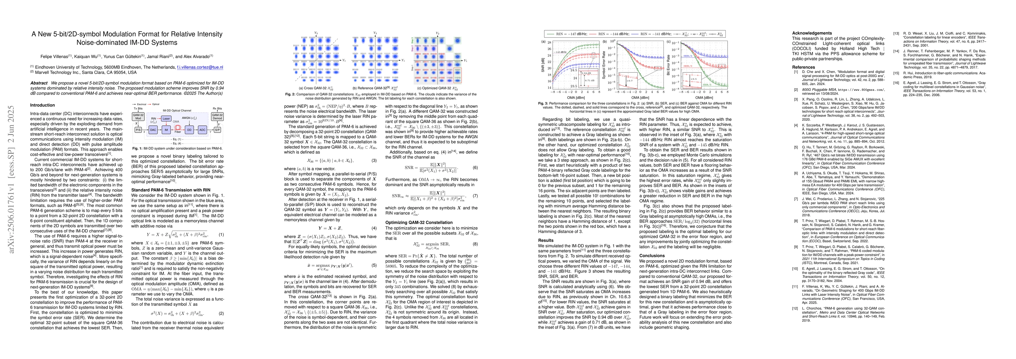 Thumbnail for A New 5 bit/2D-symbol Modulation Format for Relative Intensity
  Noise-dominated IM-DD Systems
