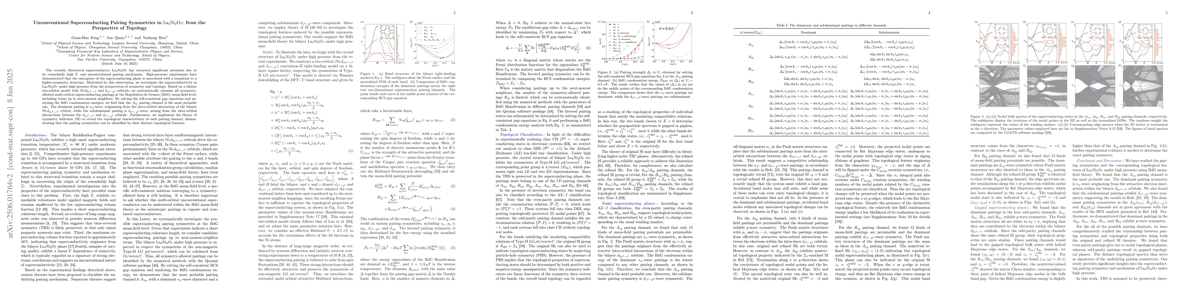Thumbnail for Unconventional Superconducting Pairing Symmetries in La$_3$Ni$_2$O$_7$:
  from the Perspective of Topology