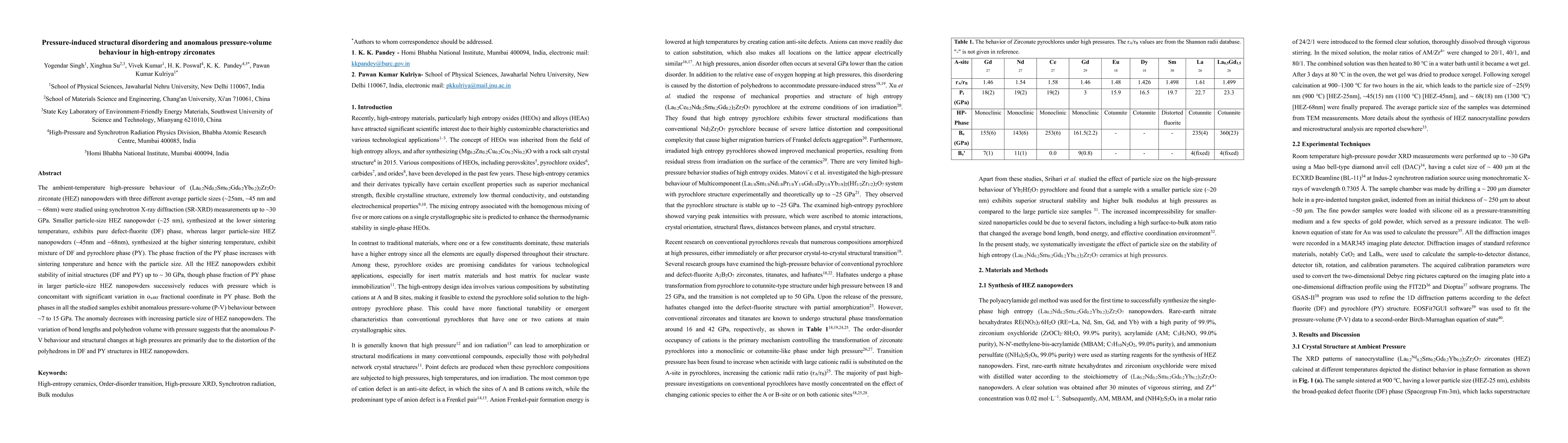 Thumbnail for Pressure-induced structural disordering and anomalous pressure-volume
  behaviour in high-entropy zirconates