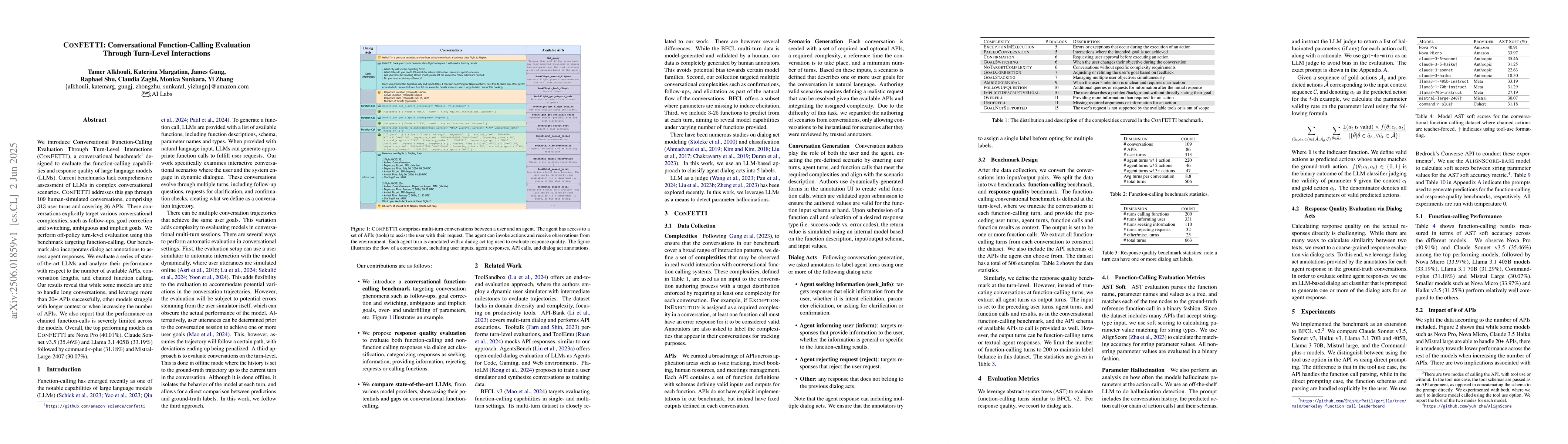Thumbnail for CONFETTI: Conversational Function-Calling Evaluation Through Turn-Level
  Interactions