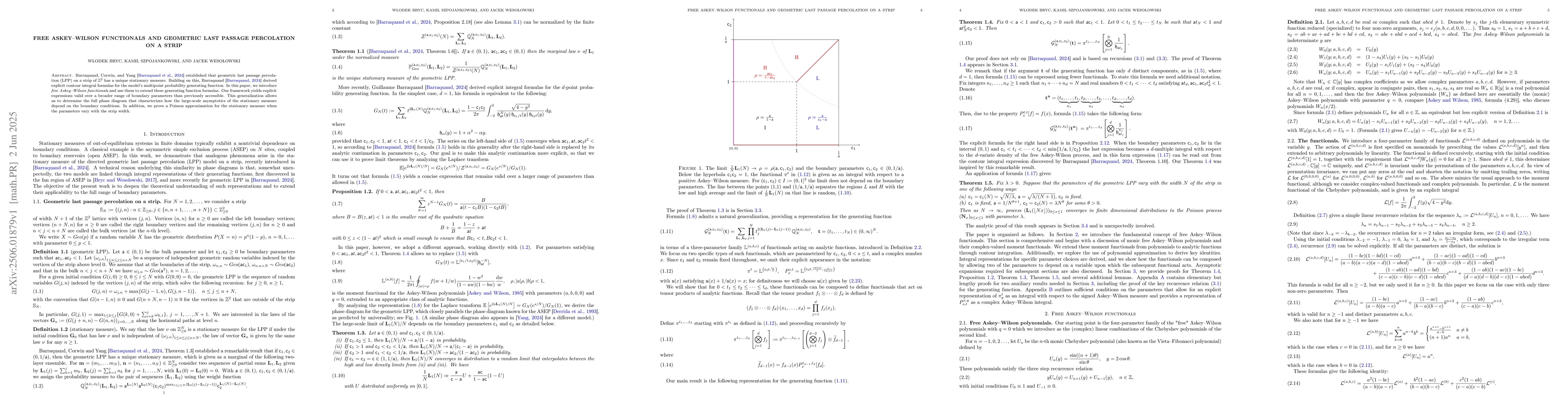 Thumbnail for Free Askey--Wilson functionals and geometric last passage percolation on
  a strip