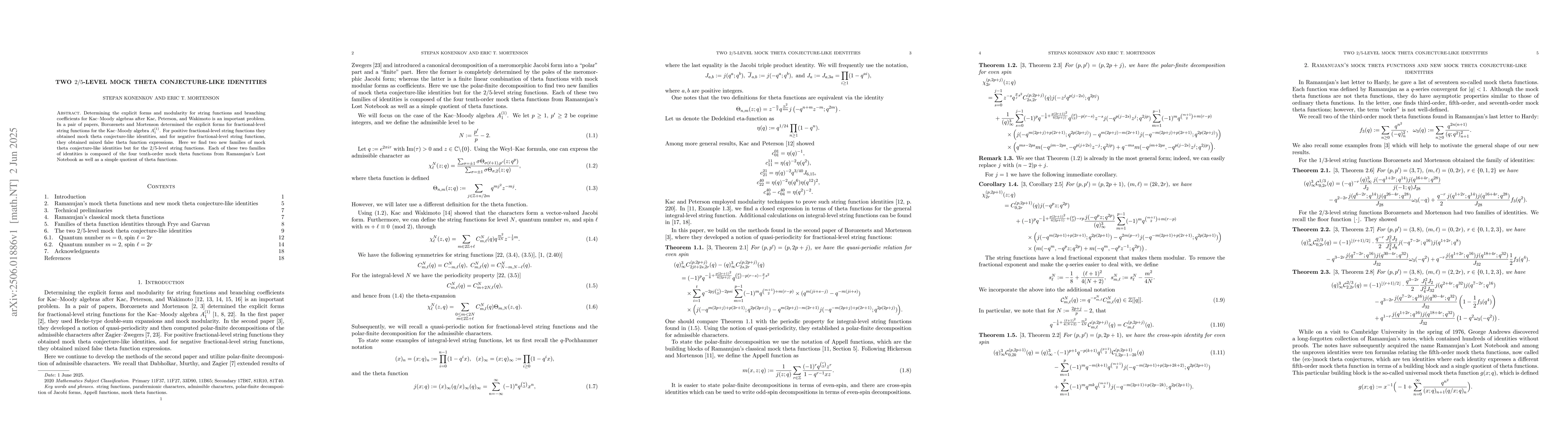 Thumbnail for Two $2/5$-level mock theta conjecture-like identities