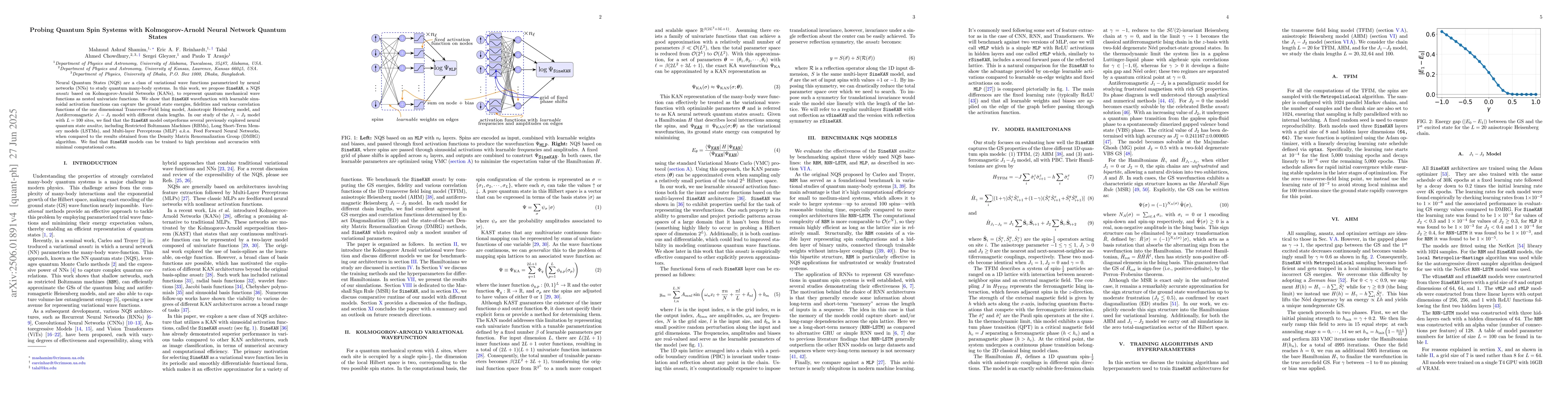 Thumbnail for Probing Quantum Spin Systems with Kolmogorov-Arnold Neural Network
  Quantum States