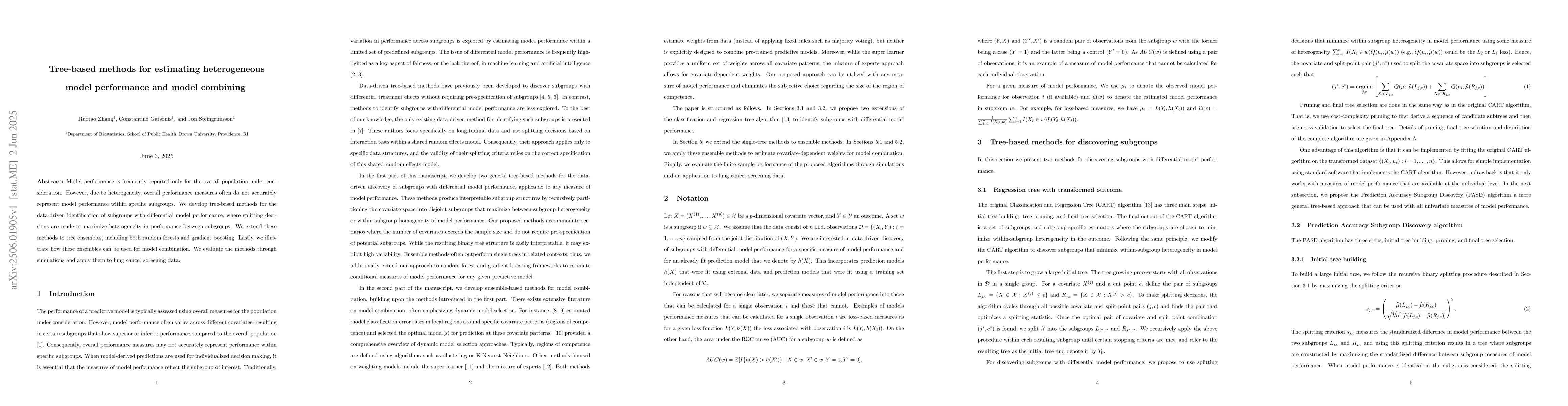 Thumbnail for Tree-based methods for estimating heterogeneous model performance and
  model combining